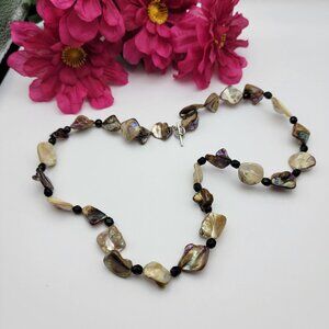 Multicolor Mother Of Pearl Shell Blister Chip Beaded Necklace 24" Toggle Clasp